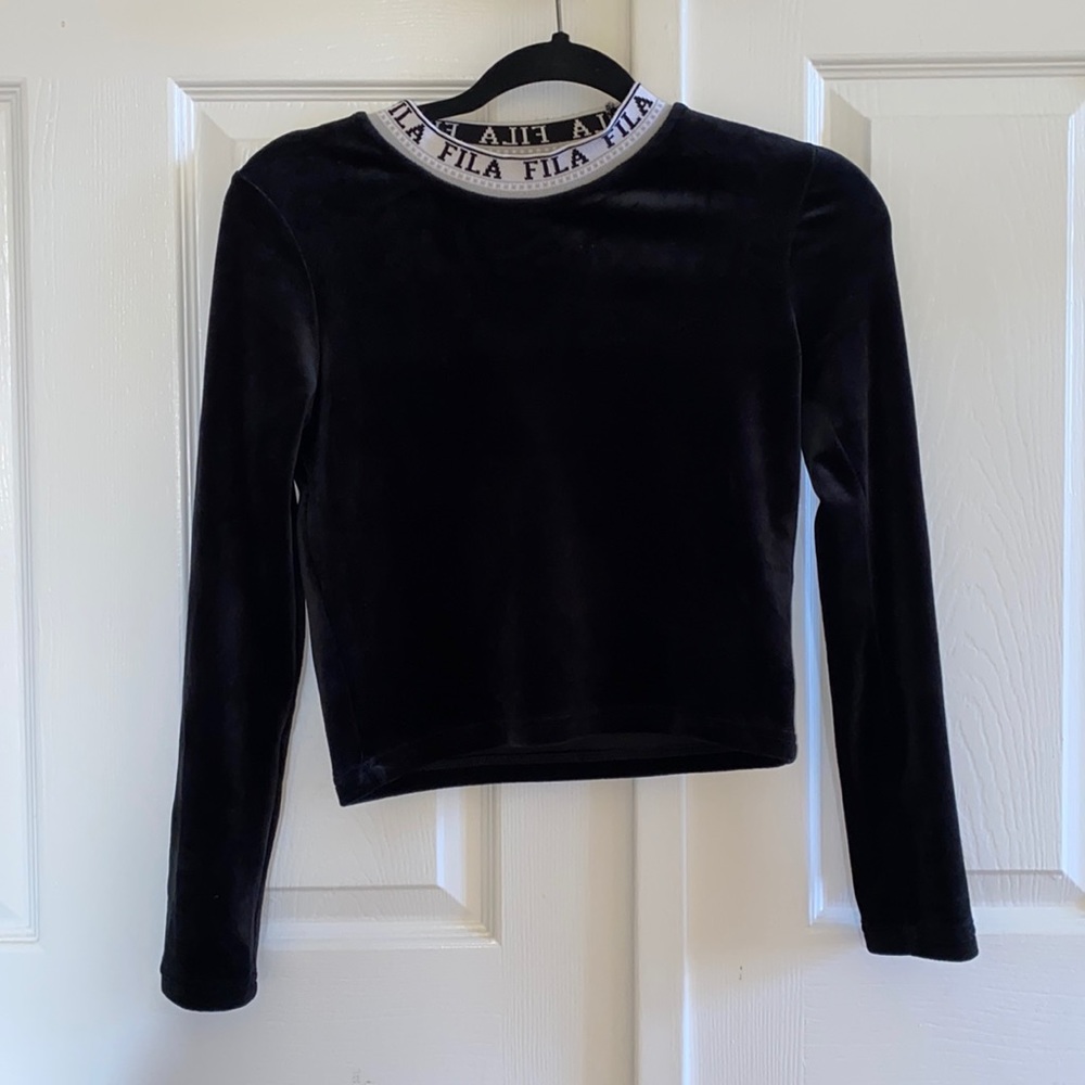 NWOT UO Fila Mock Neck Black Velvet Cropped Top